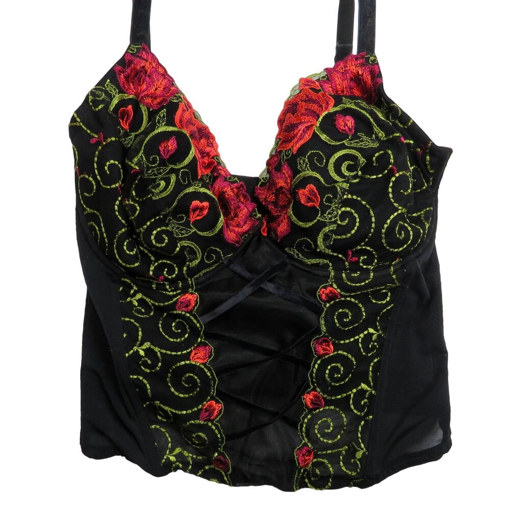 Pretty Secrets 90s Vintage Corset Black Sexy Rose Floral Romantic Corset 36E - Picture 2 of 10